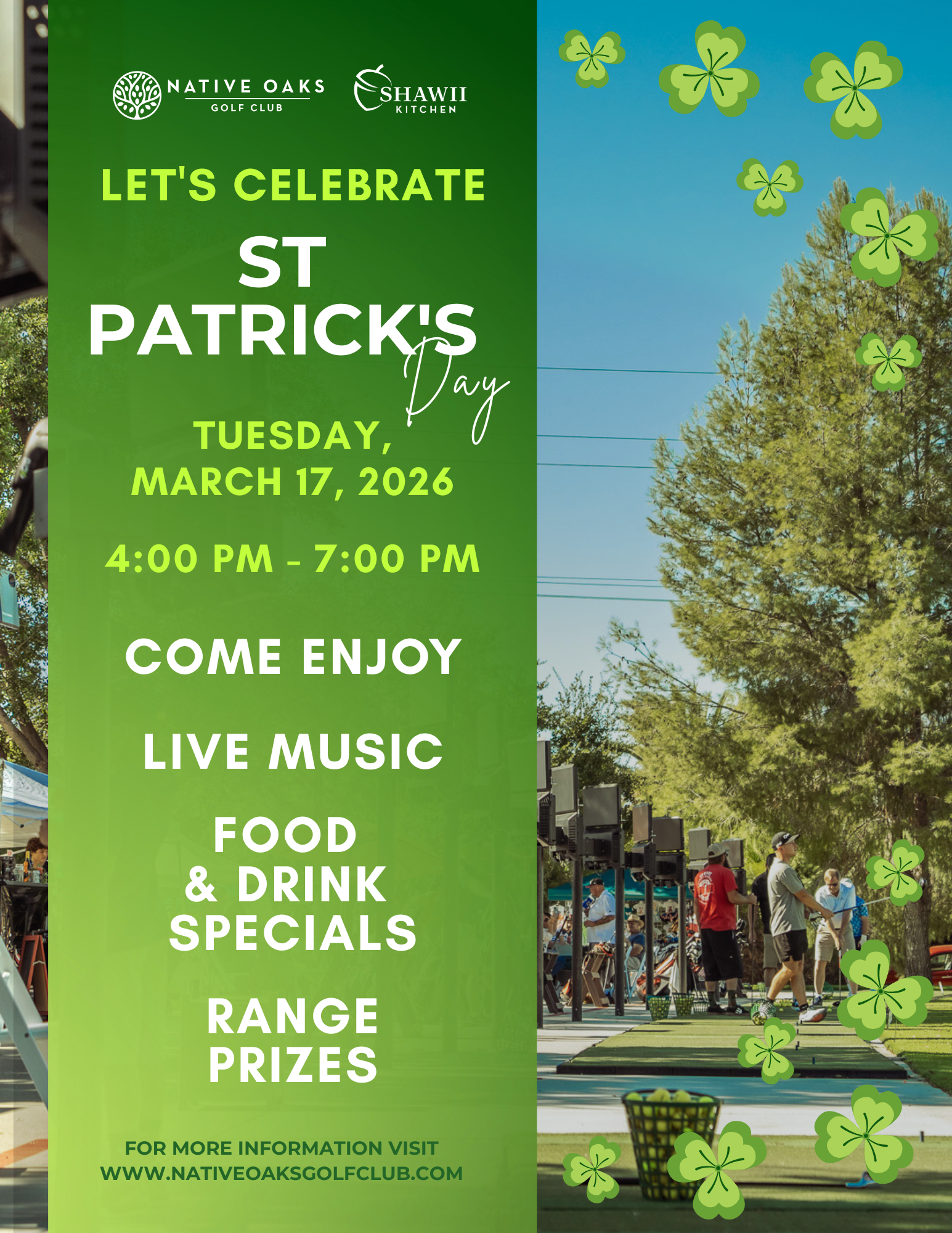 St. Patricks Day event featuring music, food, and drinks