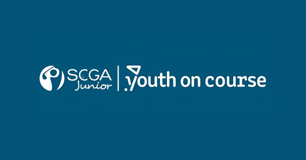 Youth on Course logo featuring a golfer silhouette and branding promoting affordable junior golf access.